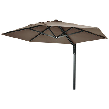 2.5m Wall Mounted Parasol, Hand to Push Outdoor Patio Umbrella with 180 Degree Rotatable Canopy for Porch, Deck, Garden, 250 cm, Khaki