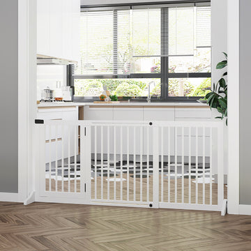 Wooden Dog Gate, Dog Fence Indoor, Freestanding Dog Barrier, Adjustable Lockable Fence with 3 Panels, 71H x 113-166W cm, White