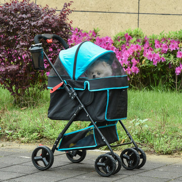 Dog Pram Dog Stroller Pet Pushchair Foldable with Brake, Cupholder, Safety Leash, for Miniature Dogs