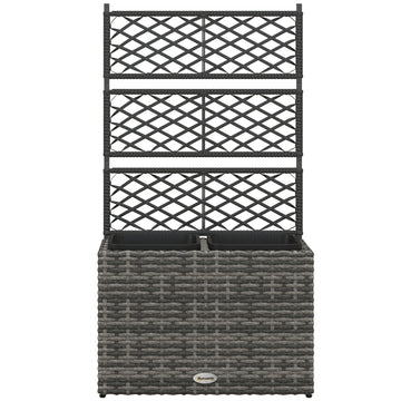 22 L Rattan Planter with Trellis, Freestanding Raised Beds for Garden with Two Plant Boxes, Outdoor Planter for Climbing Plants, Flowers, 57 x 30 x 107 cm, Mixed Grey