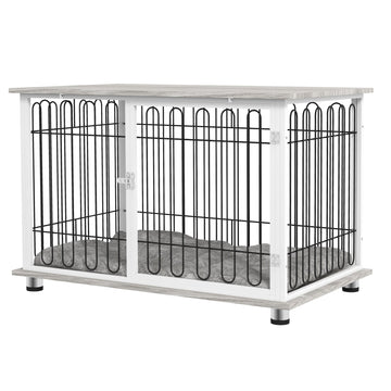 Indoor Dog Crate Furniture, Side End Table, with Soft Washable Cushion, Lockable Doors, for Large Dogs