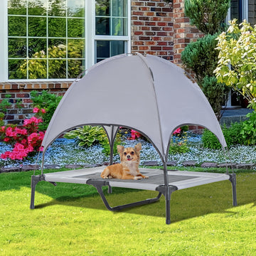Raised Dog Bed Waterproof Elevated Pet Cot with Breathable Mesh UV Protection Canopy Grey, for Small Dogs, 61 x 46 x 62cm
