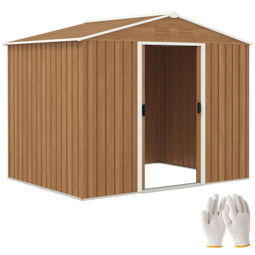 8 x 6ft Galvanised Steel Shed, with Double Door - Brown