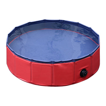 Foldable Dog Paddling Pool Pet Cat Swimming Pool Indoor/Outdoor Collapsible Summer Bathing Tub Shower Tub Puppy Washer (Φ80 × 20H cm, Red)