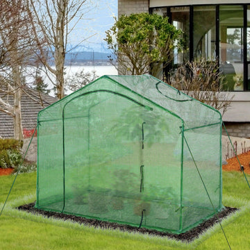 Walk In Tomato Greenhouse Garden Outdoor Mini Greenhouse Flower Planter Steel Frame with Zipped Door & Window, PE Cover, 180 x 100 x 168CM, Green