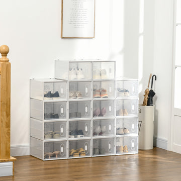 18PCS Clear Shoe Box, Plastic Stackable Shoe Storage Box for UK/EU Size up to 12/46 with Magnetic Door for Women/Men, 28 x 36 x 21 cm