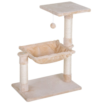 Cat Scratch Post with Bed Cat Tree for Indoor Cats Sisal Scratching Posts Hammock Kitty Activity Centre Beige
