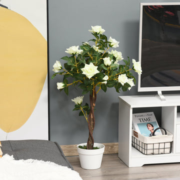 Artificial Plants White Rose Floral in Pot, Fake Plants for Home Indoor Outdoor Decor, 90cm