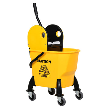 25L Mop Bucket, with Wringer, Wheels and Handle - Yellow