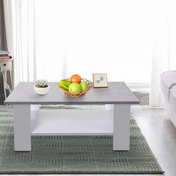 Square Coffee Table, Wooden Coffee Table with Storage, Cocktail Center Tea Table for Home Office, 80W x 80D x 31.5Hcm, Grey and White