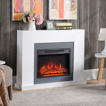 Electric Fireplace Suite with Remote Control, 2000W Freestanding Fireplace Heater with LED Flame Effect, Overheat Protection, 7-Day Programmable Timer, White