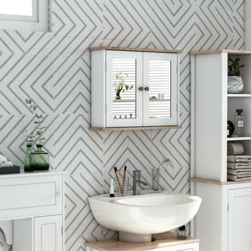 Bathroom Mirror Cabinet Wall Mounted Storage Cupboard with Double Door and Adjustable Shelf, White