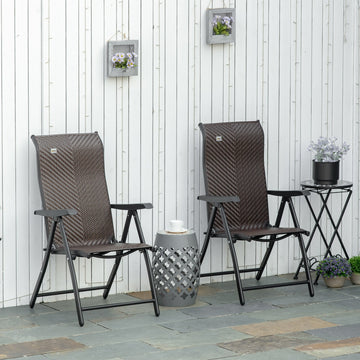 Set of Two Folding Garden Chairs, with Seven-Position Adjustable Backs - Brown
