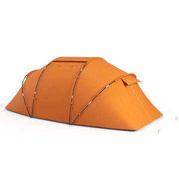 4-6 Man Camping Tent with Living Area and 2 Bedrooms, Hiking Sun Shelter, UV Protection Tunnel Tent, Orange