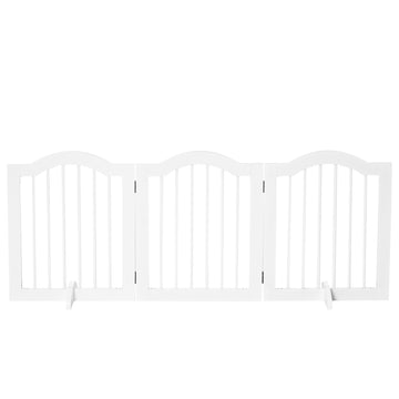 3 Panels Dog Gate w/ Support Feet Fence Safety Barrier Freestanding Wood White