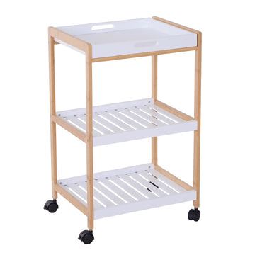 3-Tier Mobile Kitchen Trolley Cart Storage Shelves Rack Rolling Wheels White 46 x 35 x 74.5 cm