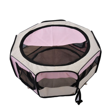Portable Cat Dog Playpen Pet Puppy Rabbit Guinea Pig Pen Run Dia 90 x 41H cm Indoor & Outdoor Pink