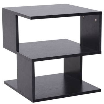 Side Table Square Coffee Table Modern End Table with 2 Tier Storage Shelves for Living Room, Bedroom, Black