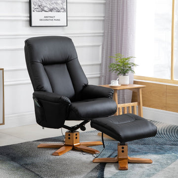 10-Point Massage Sofa Armchair Chair PU Leather W/ Footrest Stool Heat Recliner Black