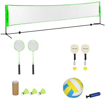 SPORTNOW Badminton Net Set, Height Adjustable Net for Pickleball, Volleyball, Badminton, with 3 Shuttlecocks, 4 Rackets