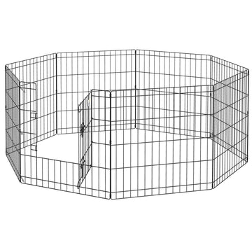 Dog Playpen, Puppy Pen, Eight-Panel Metal Fence, for Small Dogs, Indoors, Outdoors - Black