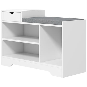 Multi-Compartment Shoe Bench, with Seat - White