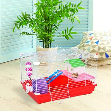 Hamster Cage, Small Gerbil Cage 2 Tiers Portable w/ Handle, Exercise Wheel, Water Bottle, Dishes