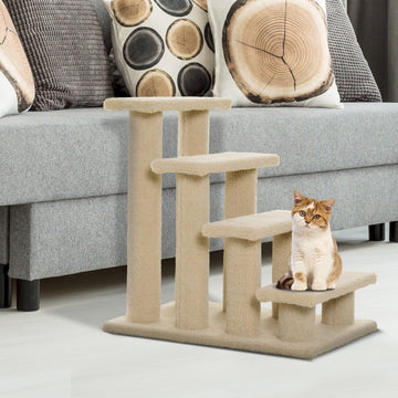 Dog Steps for Bed 4 Step Pet Stairs for Sofa Dog Cat Climb Ladder 63x43x60 cm Cream