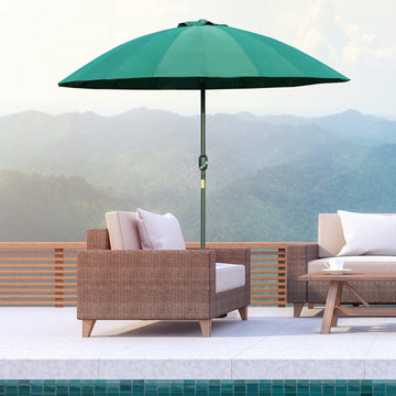 2.5m Shanghai Garden Parasol Umbrella with Crank & Tilt, Adjustable Outdoor Sun Shade, Green