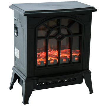 1000W/2000W Freestanding Electrical Fireplace Indoor Heater Stove Log Wood LED Burning Effect Flame with Thermostat Control Black