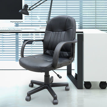 Swivel Executive Office Chair, PU Leather Computer Desk Chair with Adjustable Height, Wheels, Black