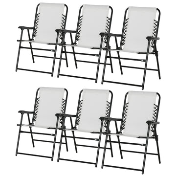 Set of 6 Patio Folding Chair Set, Garden Portable Outdoor Chairs with Armrest and Breathable Mesh Fabric Seat and Backrest, for Camping, Beach, Deck, Lawn, Cream White