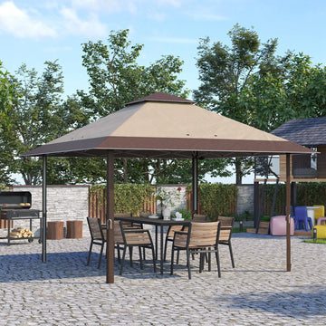 4 x 4m Pop-up Gazebo Double Roof Canopy Tent with UV Proof, Roller Bag & Adjustable Legs Outdoor Party, Steel Frame, Coffee