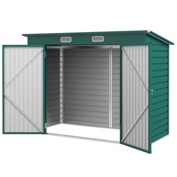 3.7 x 7.9ft Galvanised Steel Shed, with Latched Door and Padlock - Green