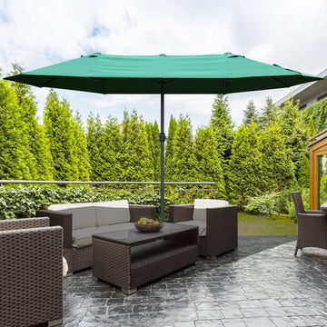 4.6M Sun Umbrella Canopy Double-sided Crank Sun Shade w/ Cross Base Dark Green