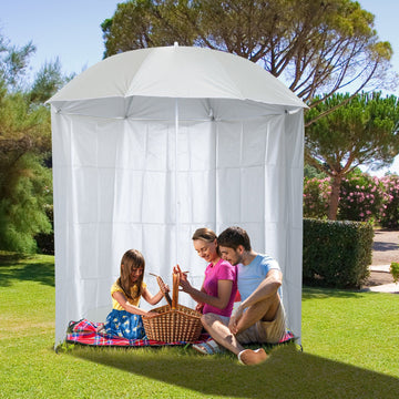 88" Arc 2.2M Fishing Umbrella Beach Parasol with Sides Brolly Shelter Canopy Shade with FREE Carry Bag Off-White