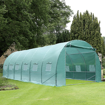 6 x 3 x 2 m Polytunnel Greenhouse with Roll-up Door and 12 Mesh Windows, Walk-in Garden Tunnel Warm House Tent with UV-resistant PE Cover and Galvanised Steel Frame, Green