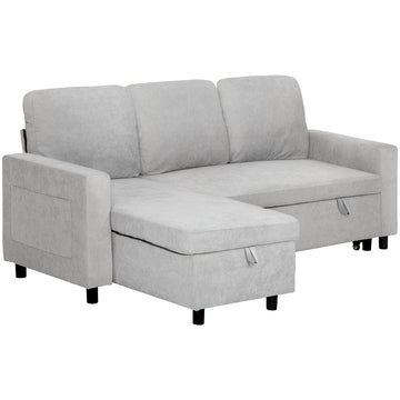 L Sofa Bed, with Storage - Light Grey