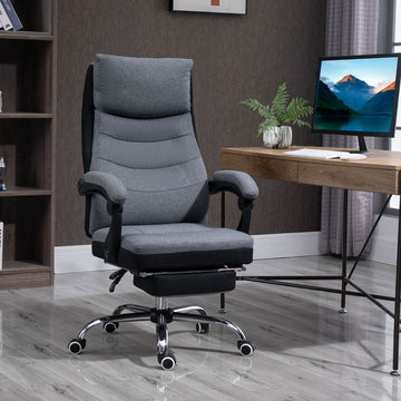 Office Chair, Executive Desk Chair 135° Reclining Computer Chair with Adjustable Height, Retractable Footrest and Swivel Wheels, Grey