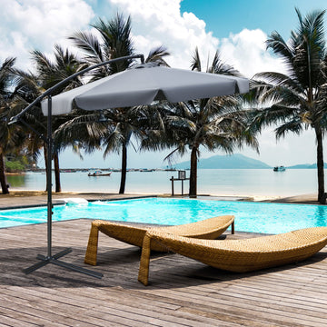 2.7m Garden Banana Parasol Cantilever Umbrella with Crank Handle and Cross Base for Outdoor, Hanging Sun Shade, Dark Grey