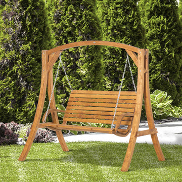 2 Seater Garden Swing Seat Swing Chair, Outdoor Wooden Swing Bench Seat