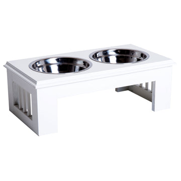 Raised Dog Feeding Bowls with Stand, Stainless Steel for Extra Small and Small Dog, 44L x 24W x 15H cm - White