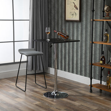 Modern Height Adjustable Counter Bar Table with 360° Swivel Tabletop and Electroplating Metal Base, Pub Desk for Living Room, Kitchen, Restaurant, Pub, Black and Silver