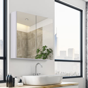 Bathroom Mirror Cabinet, Stainless Steel Wall Mounted Bathroom Storage Cabinet with Double Doors, 60x55cm