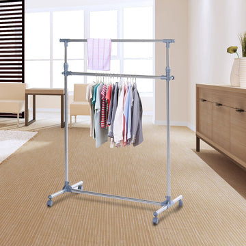 Heavy Duty Clothes Hanger Garment Rail Hanging Display Stand Rack w/ Wheels Adjustable