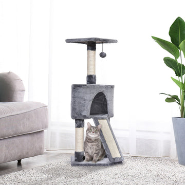 Corner Cat Tree for Indoor Cats, Kitten Tower with Scratching Post House Ladder Toy - Grey