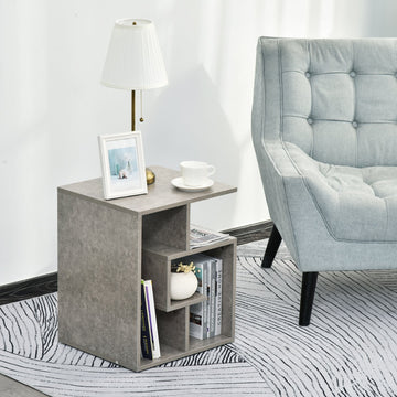 Side Table, 3 Tier End Table with Open Storage Shelves for Living Room, Bedroom, Cement Colour