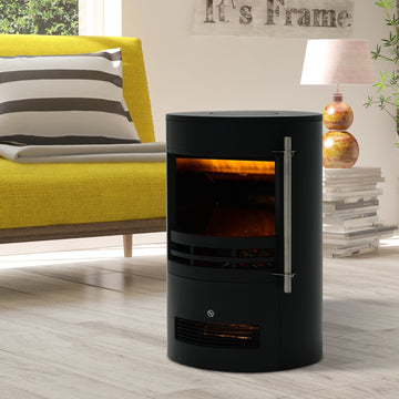 1000W/2000W Freestanding Electric Fireplace, Indoor Heater Fire Stove with Log Burner Effect Flame, Thermostat Control