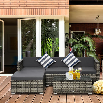 4-Seater Rattan Sofa Set Wicker Sectional Furniture Cushion Grey Garden