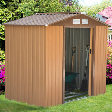 7 x 4ft Lockable Metal Garden Tool Storage Shed, Outdoor Storage Shed with Foundation and vents, Light Brown